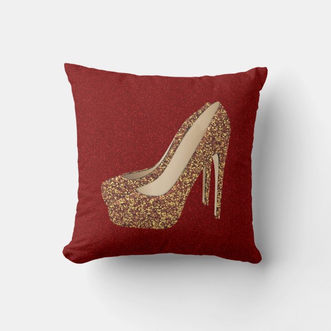 Diva-rote Glitzer Bling | bezaubernde Goldhohe Kissen (Vorderseite)