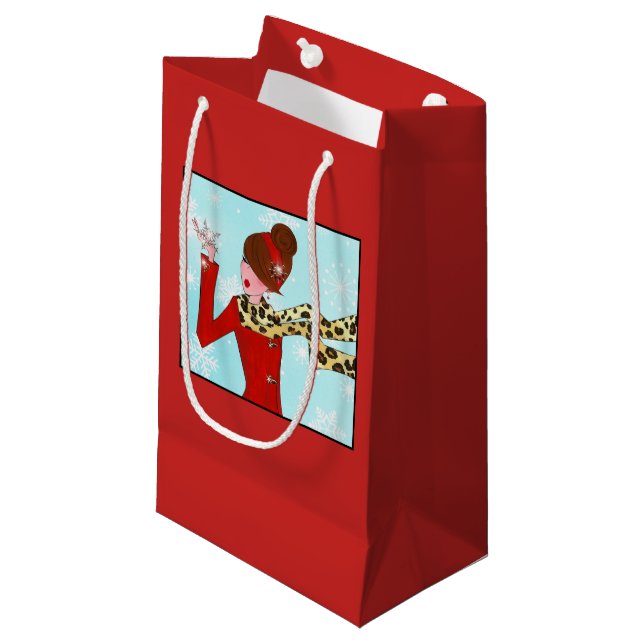 Diva und Schnee Glitzern Kleine Geschenktüte (Vorderseite Schrägansicht)