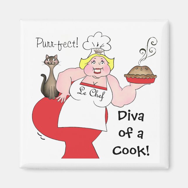 "Diva von einem Koch!" Big Girl Fun Magnete Magnet (Vorne)
