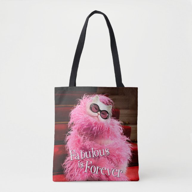 Diva-weiße Katze eingewickelt in der rosa Boa auf Tasche (Vorderseite)