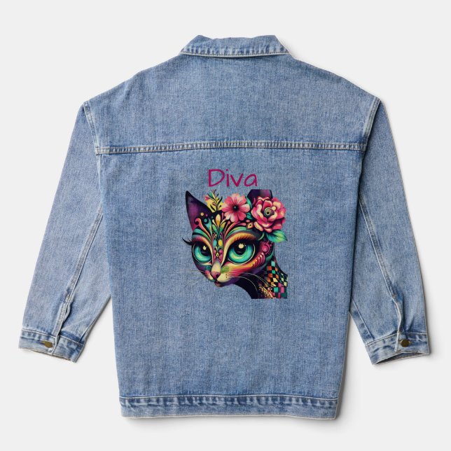 Diva Whimsical Big Eye Cat Kitty Floral (Verso)