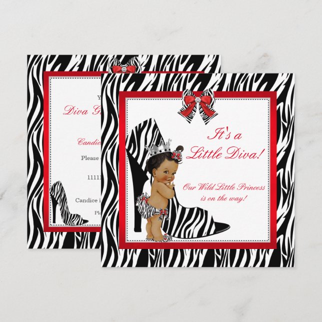 Diva Zebra Princess Girl Baby Shower Ethnic Einladung (Vorne/Hinten)