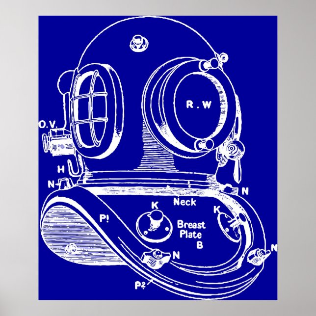 Dive Helmet Blueprint Poster (Vorne)