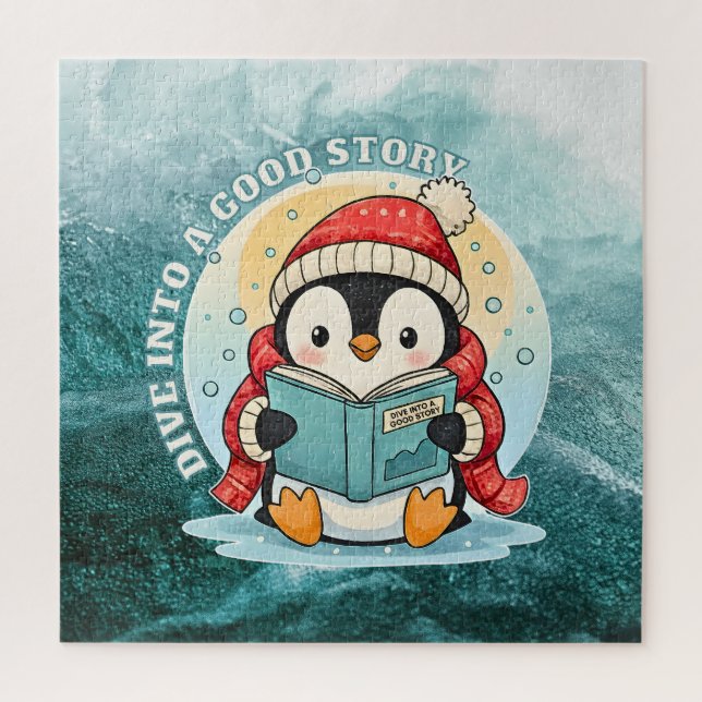 Dive Into A Good Story Penguin Metal Art (Vertikal)