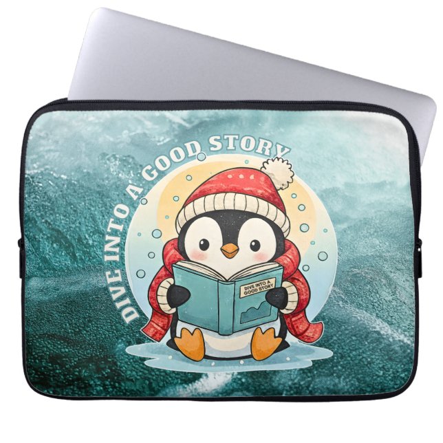 Dive Into A Good Story Penguin Metal Art Laptopschutzhülle (Vorderseite)