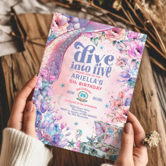 Dive into Five Flower Glitter Mermaid Tail  Einladung