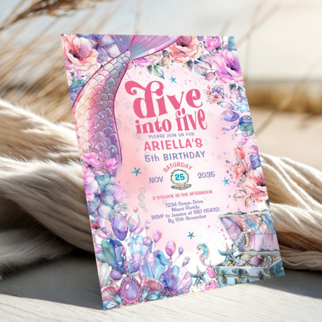 Dive into Five Flower Glitter Mermaid Tail  Einladung (Von Creator hochgeladen)