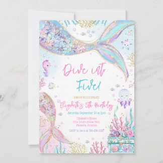 Dive Into Five Under the Sea Mermaid Girl Birthday Einladung