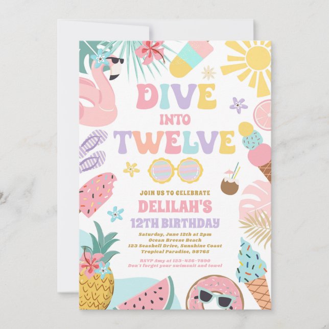 Dive Into Twelve Tropical Beach 12th Birthday  Einladung (Vorderseite)