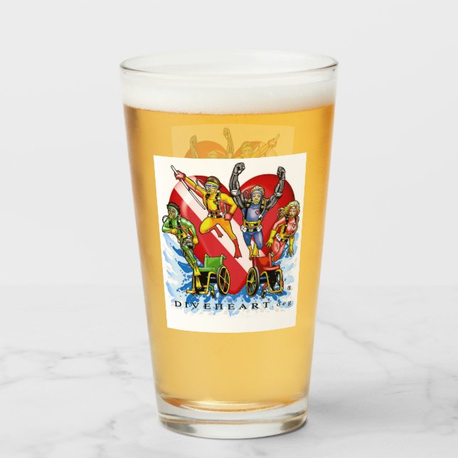 Divehart Superheroes Pint-Glas Glas (Rückseite (gefüllt))