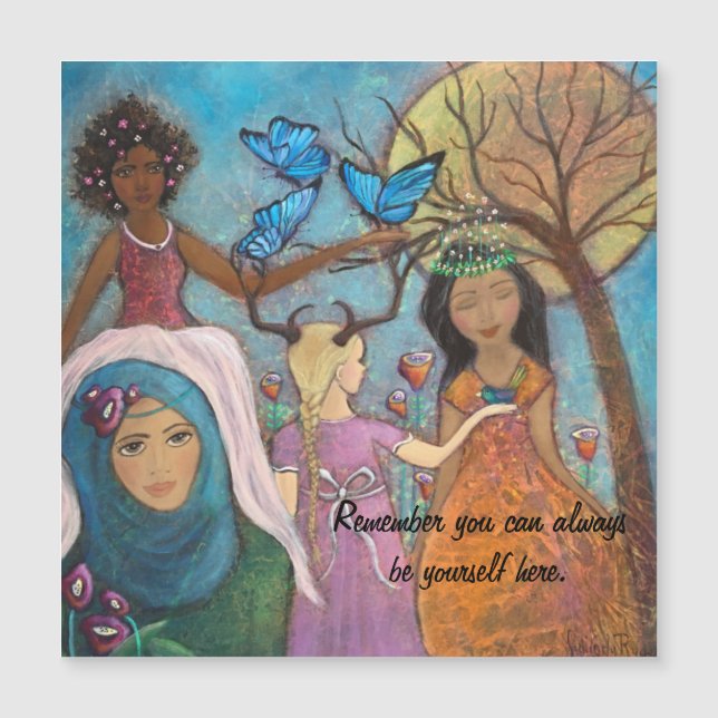 Diverse Frauen Whimsistische Kunst Magnetkarte (Vorderseite)
