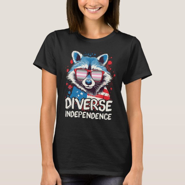 Diverse Independence  Raccoon Demigirl Sunglasses  T-Shirt (Vorderseite)