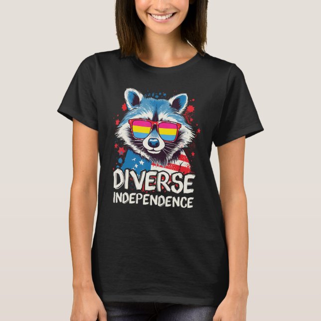 Diverse Independence  Raccoon Pansexual Sunglasses T-Shirt (Vorderseite)