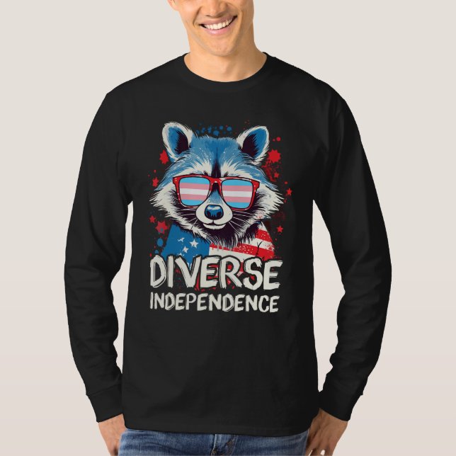 Diverse Independence  Raccoon Transgender Sunglass T-Shirt (Vorderseite)