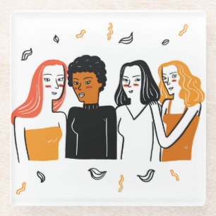 Diverse Mädchen, verschiedene Nationalitäten zusam Glasuntersetzer
