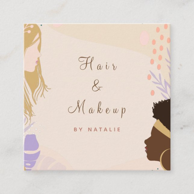 Diversity Beauty Hair Makeup Artist Boho Neutral Quadratische Visitenkarte (Vorderseite)