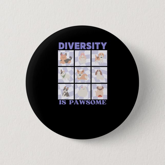 Diversity ist pawsome Niedlich Groovy Retro Vibes  Button (Vorderseite)