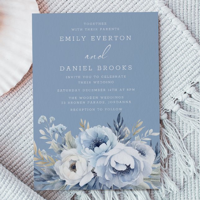 Divine Blue Gorgeous Floral Wedding Einladung (Von Creator hochgeladen)