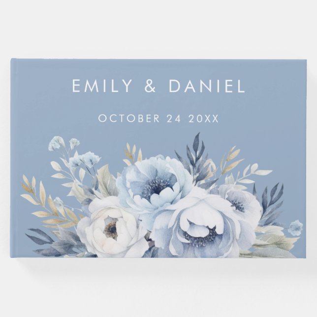 Divine Blue Gorgeous Floral Wedding Gästebuch (Vorderseite)