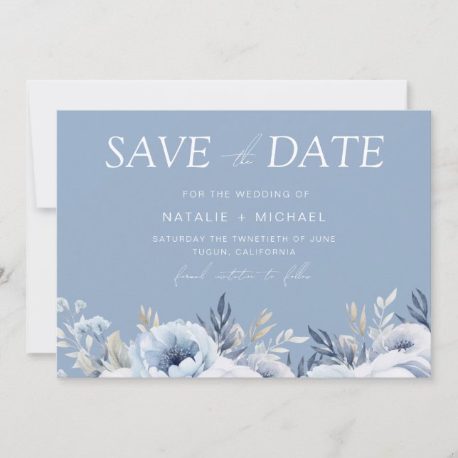 Divine Blue Gorgeous Floral Wedding Save The Date (Vorderseite)
