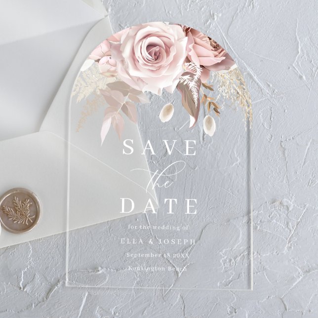 Divine Blush Floral Wedding Save The Date Acryleinladungen (Von Creator hochgeladen)