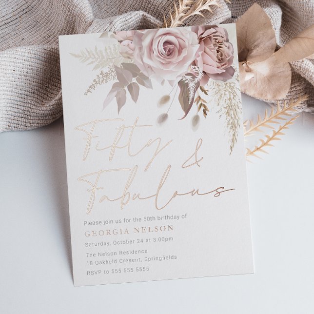 Divine Blush Rose Gold Foil 50th Birthday Party Folieneinladung (Von Creator hochgeladen)