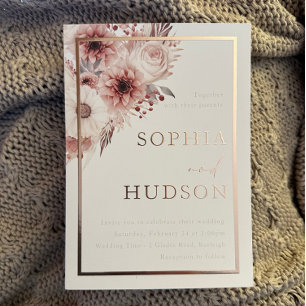 Divine Boho Blush Wedding Rose Gold Border Folieneinladung