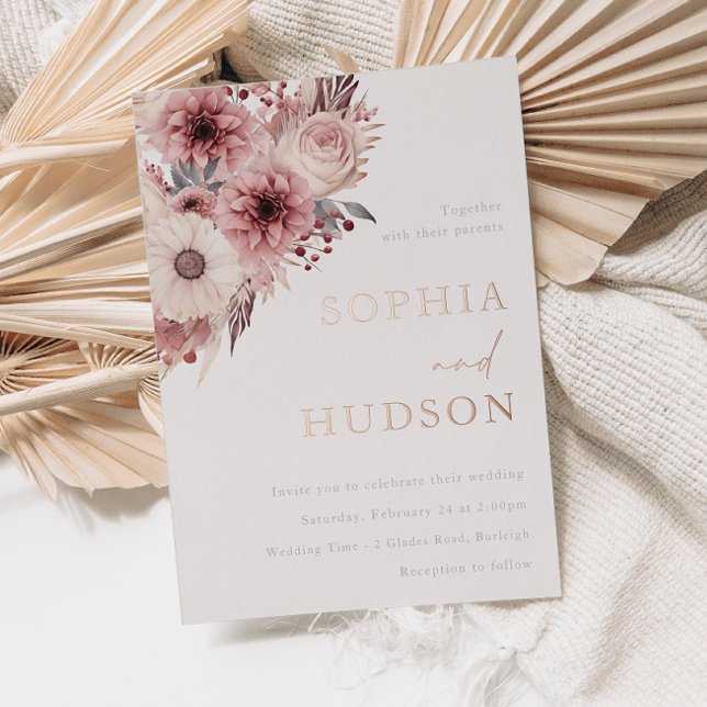 Divine Boho Blush Wedding Rose Gold Folieneinladung (Von Creator hochgeladen)