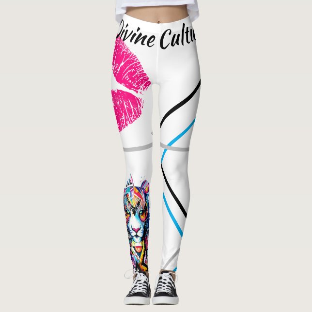 Divine Culture Big Cat Kisses Bright Graphic Leggings (Vorderseite)