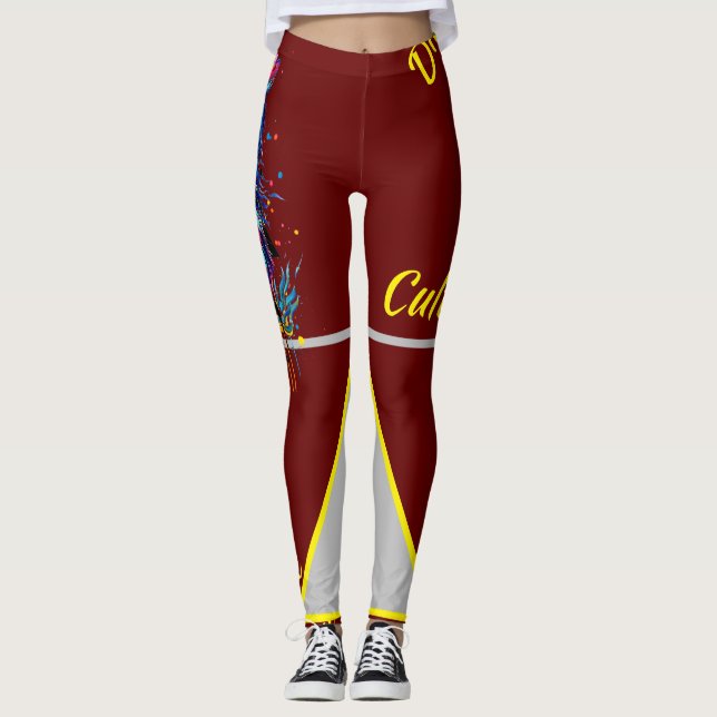 Divine Culture Big Cat Kisses Yellow Clash Leggings (Vorderseite)