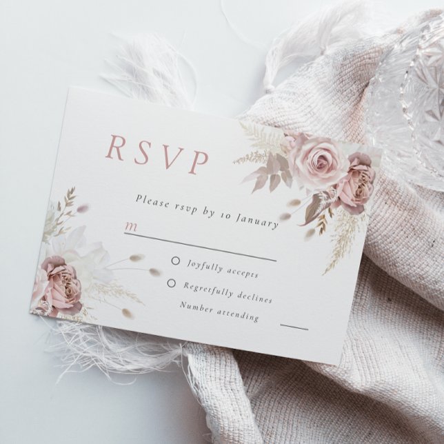 Divine Dusty Rose Blush Floral Wedding All Event R RSVP Karte (Von Creator hochgeladen)
