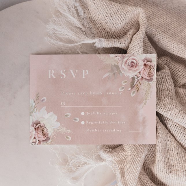 Divine Dusty Rose Blush Wassercolor Hochzeit RSVP Karte (Von Creator hochgeladen)