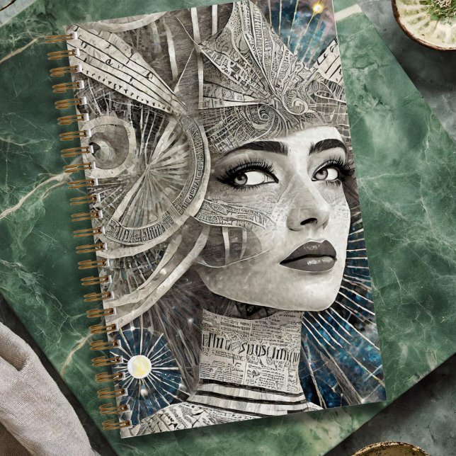 Divine Feminine Journal Notizbuch (Divine feminine journal featuring a collage style black and white image of a mystical woman.)