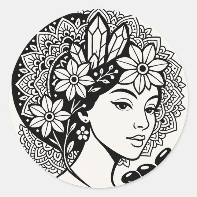 Divine Feminine Mandala Kunst, Dichtung und Musik Runder Aufkleber (Vorderseite)