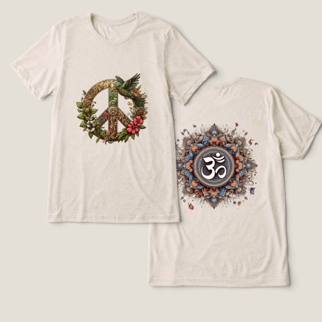 Divine Harmony: The ॐ Mandala Tri-Blend Shirt (Design Vorderseite & Rückseite)