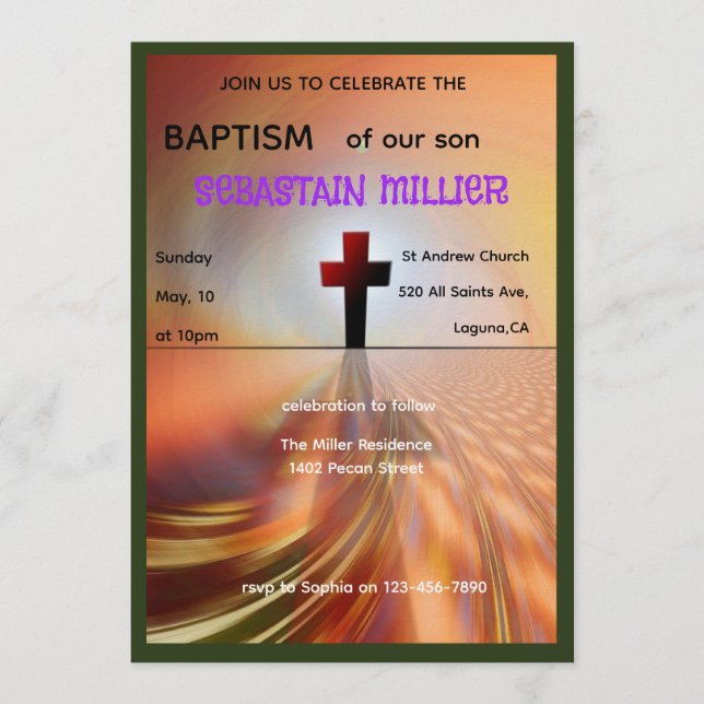 Divine Horizon Abstract Cross Baptism Invite Einladung (Vorderseite)