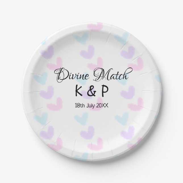 Divine match add pair name Letter heart Pappteller (Vorderseite)