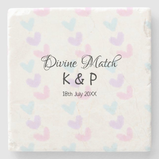 Divine match add pair name Letter heart Steinuntersetzer (Vorderseite)