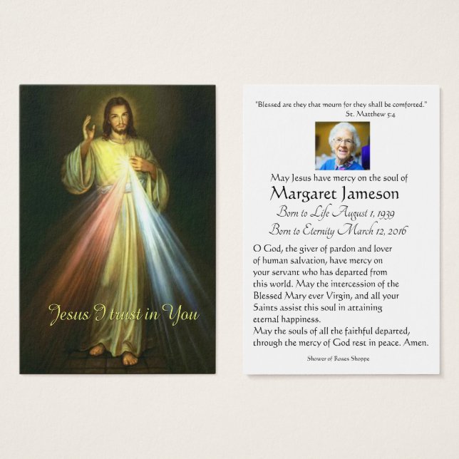 Divine Mercy Catholique Funéraire Carte Sainte - (Devant & derrière)