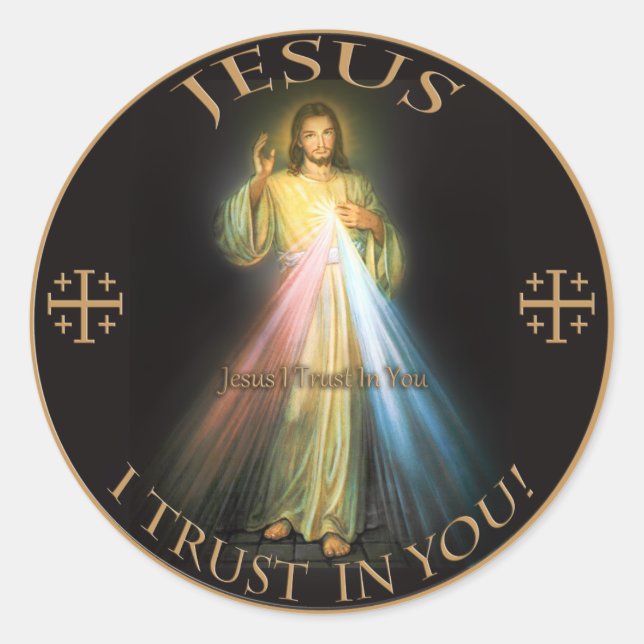 DIVINE MERCY, JESUS ICH VERTRAUE DICH. RUNDER AUFKLEBER (Vorderseite)
