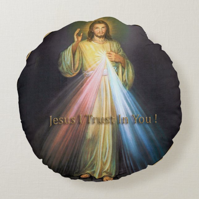 DIVINE MERCY JESUS ICH VERTRAUEN IN SIE RUNDES KISSEN (Rückseite)