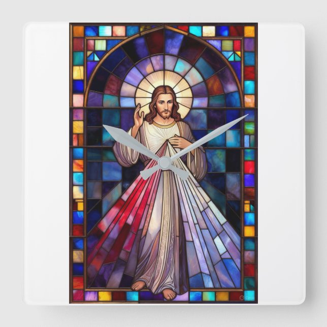 Divine Mercy Jesus Wall Clock Quadratische Wanduhr (Vorderseite)