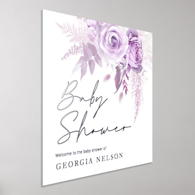 Divine Purple Lavender Floral Baby Shower Silver Foliendrucke (Ablage )