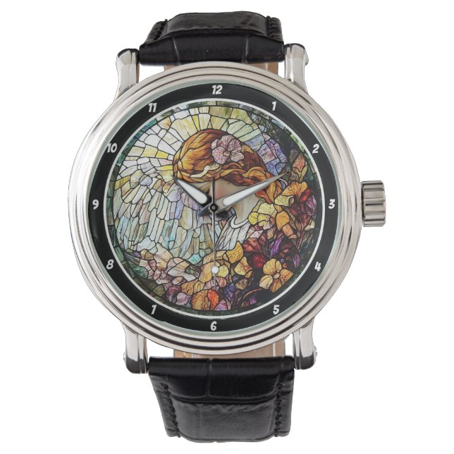 Divine Radiance Stained Glass Angel Wall  Armbanduhr (Vorderseite)