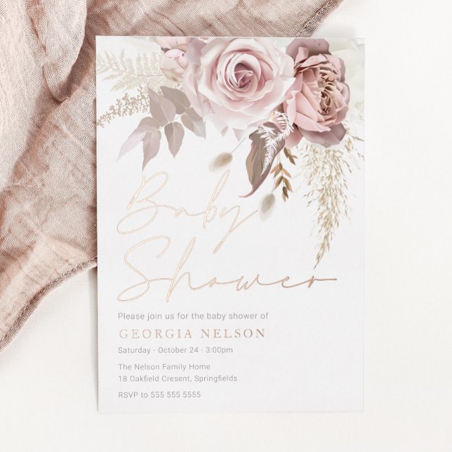 Divine Rose Gold Blush Floral Baby Shower Folieneinladung (Von Creator hochgeladen)