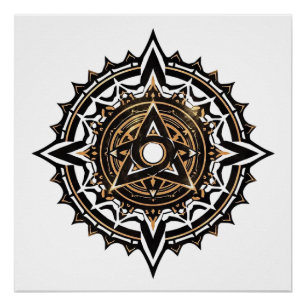 Divine Sacred Mandala - Black & Gold Trishul Poster