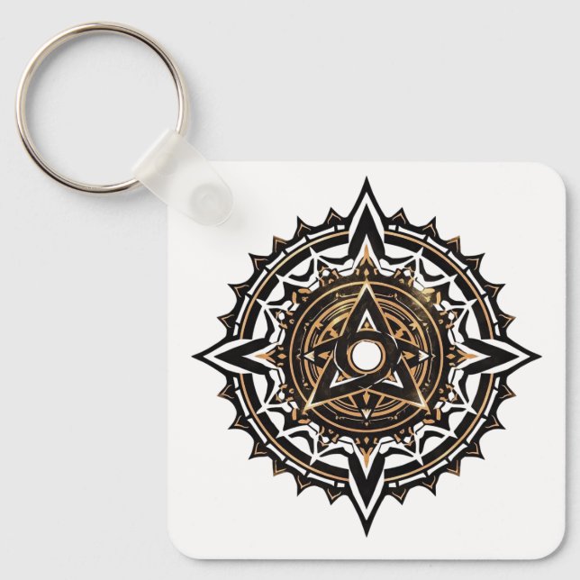 Divine Sacred Mandala - Black & Gold Trishul Schlüsselanhänger (Vorderseite)