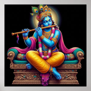 Divine Serene Krishna Flute Art Poster
