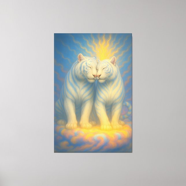 Divine Twin White Tigers – Sacred Love & Celestial Leinwanddruck (Vorderseite)