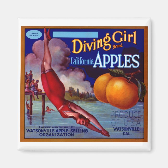Diving Girl Äpfel Magnet (Vorne)
